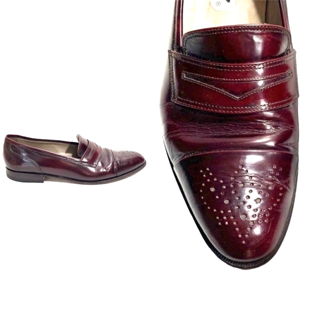Bally Mens Maroon Leather Cap Toe Slip-On Cordovan Loafers